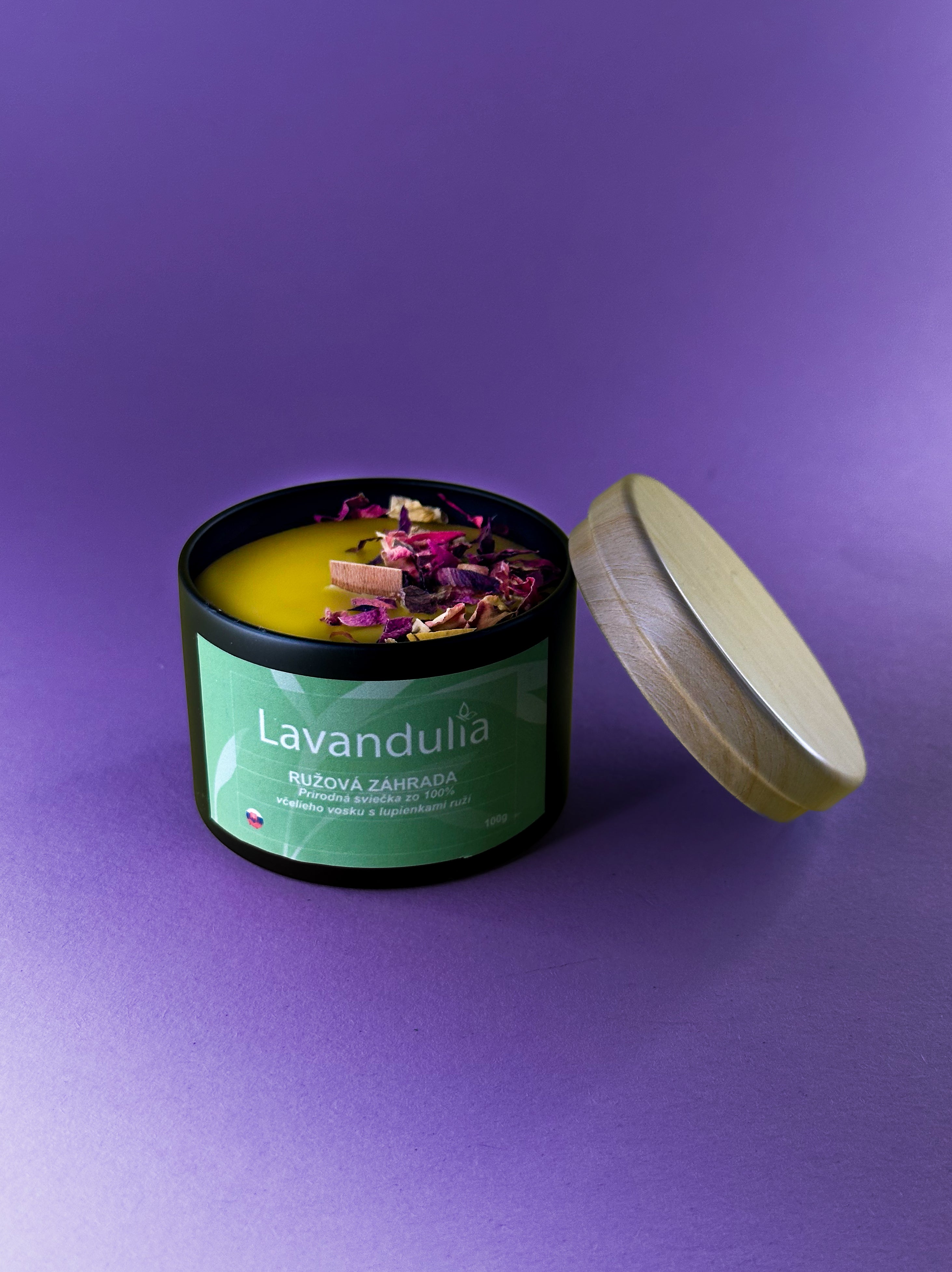 Růžová zahrada - přírodní svíčka ze 100% včelího vosku s růží
